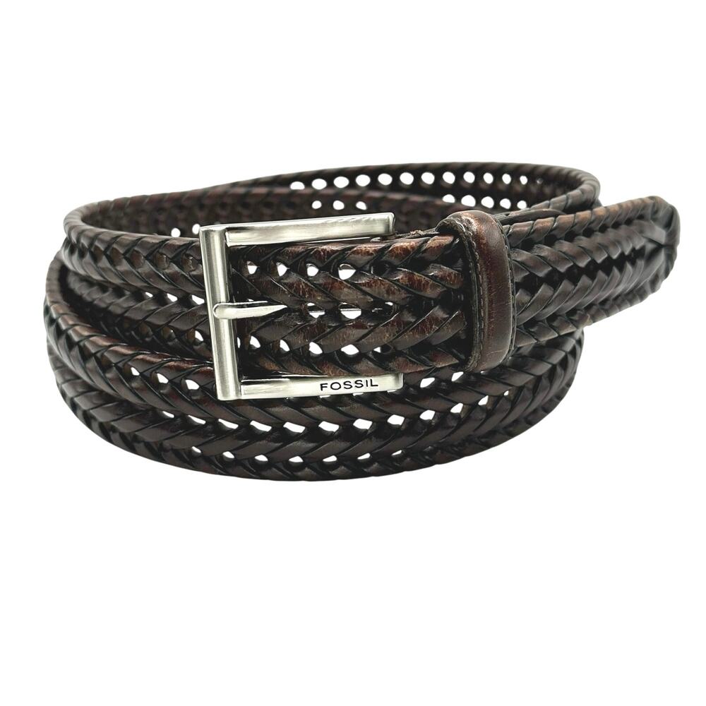 Fossil | Men | Dark Brown Braided Woven Leather Belt | Size 38